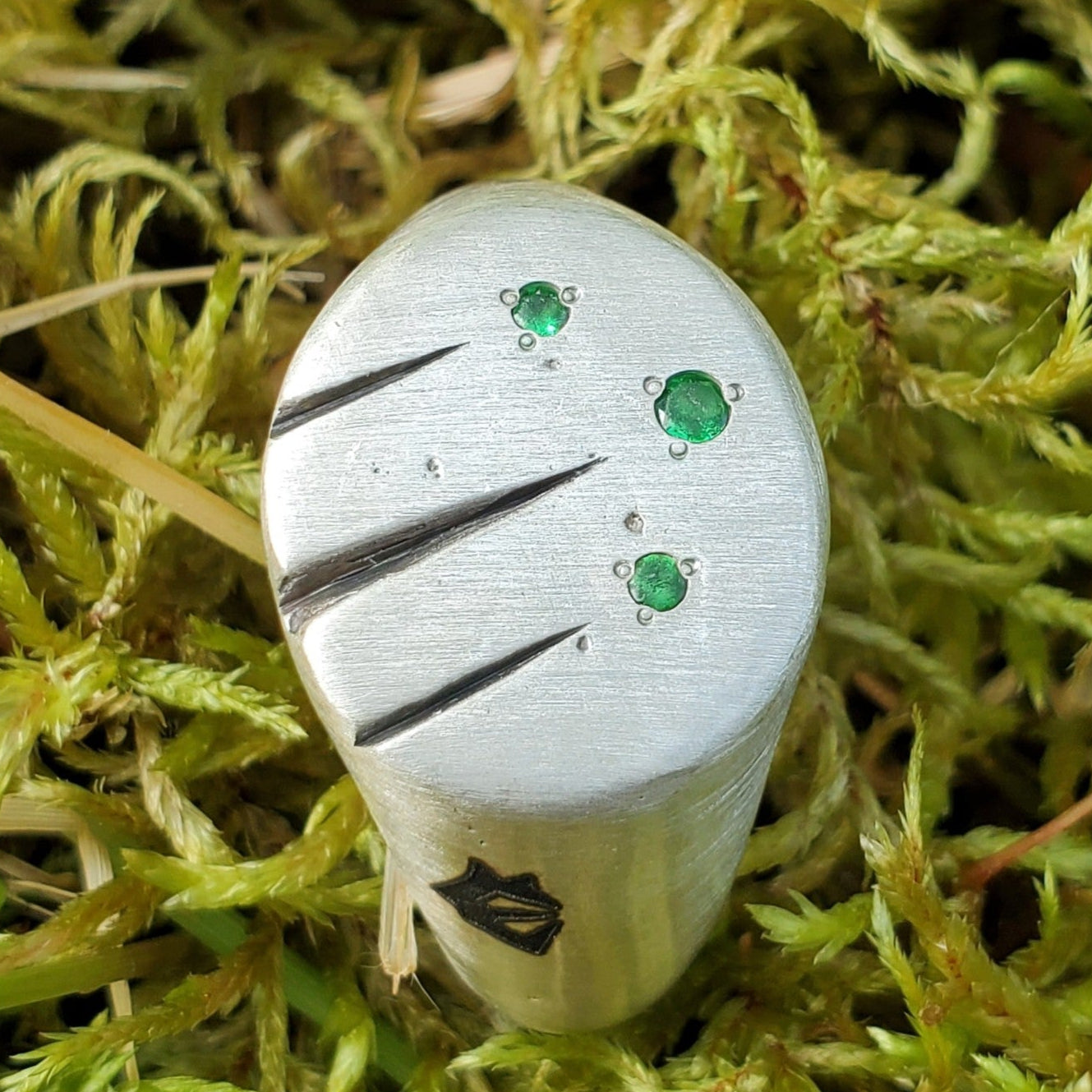 Engraved Tsavorite Garnet Signet Ring