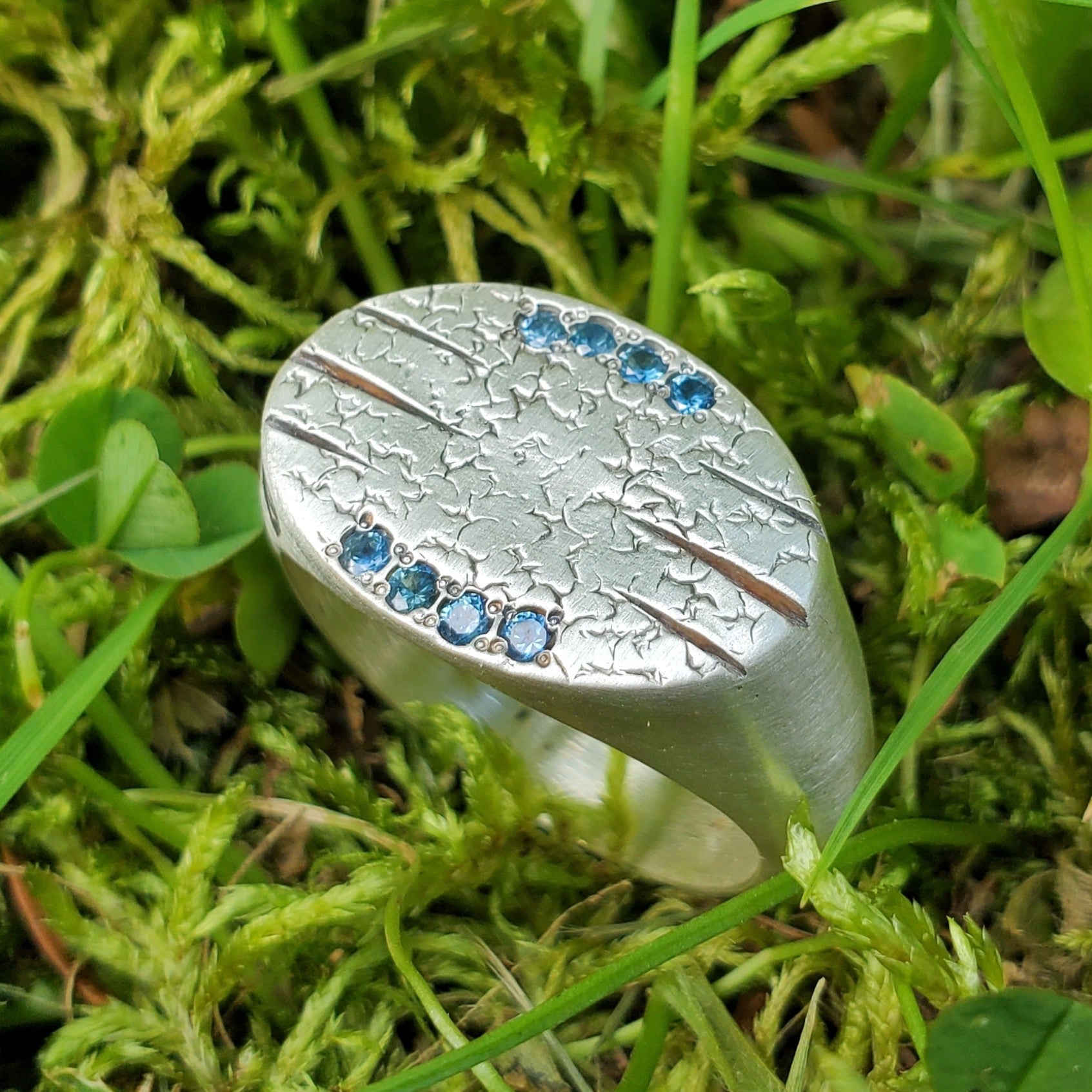 Blue Sapphire Engraved Signet