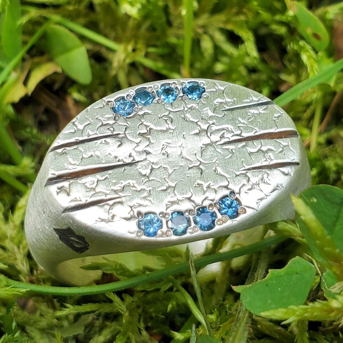 Blue Sapphire Engraved Signet