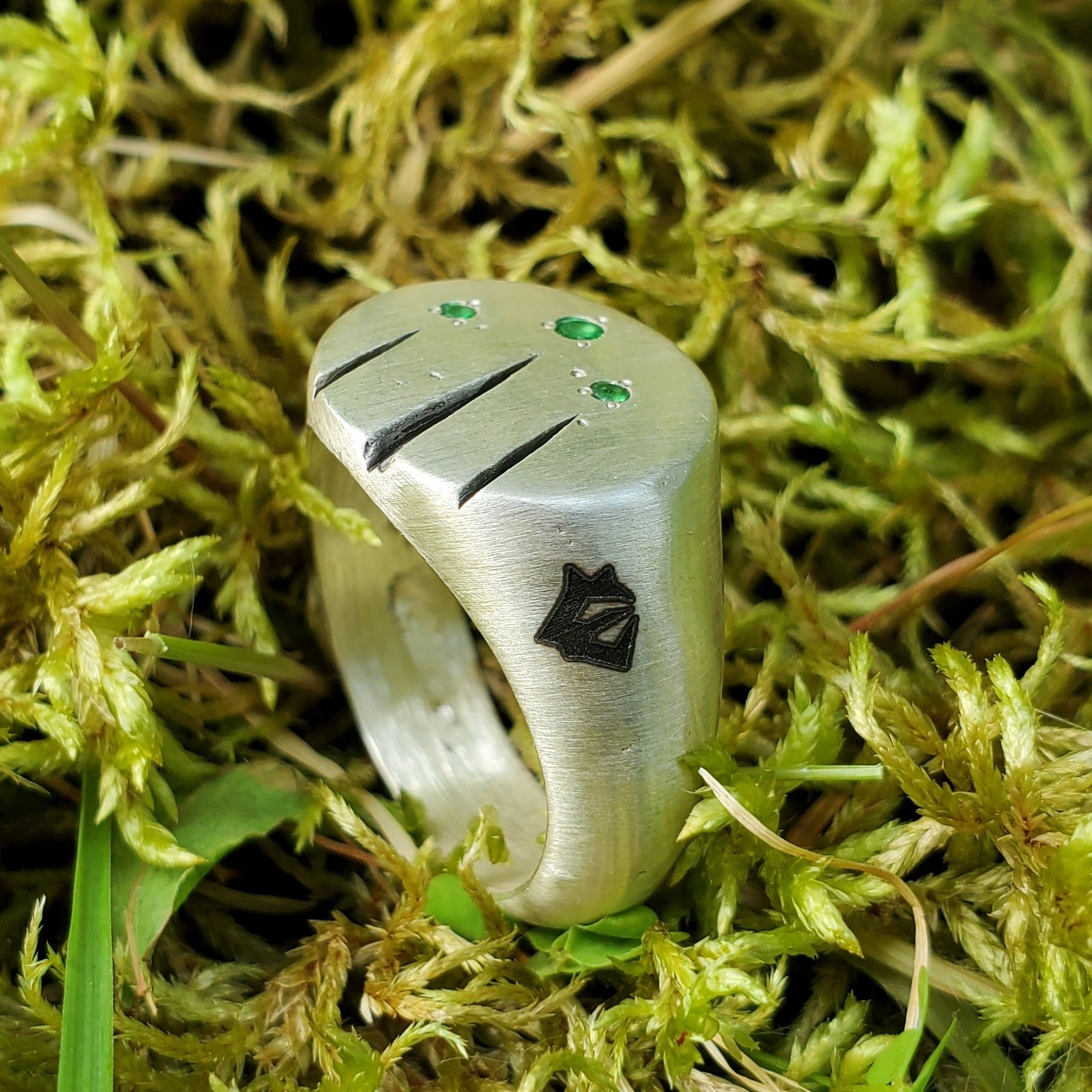 Engraved Tsavorite Garnet Signet Ring